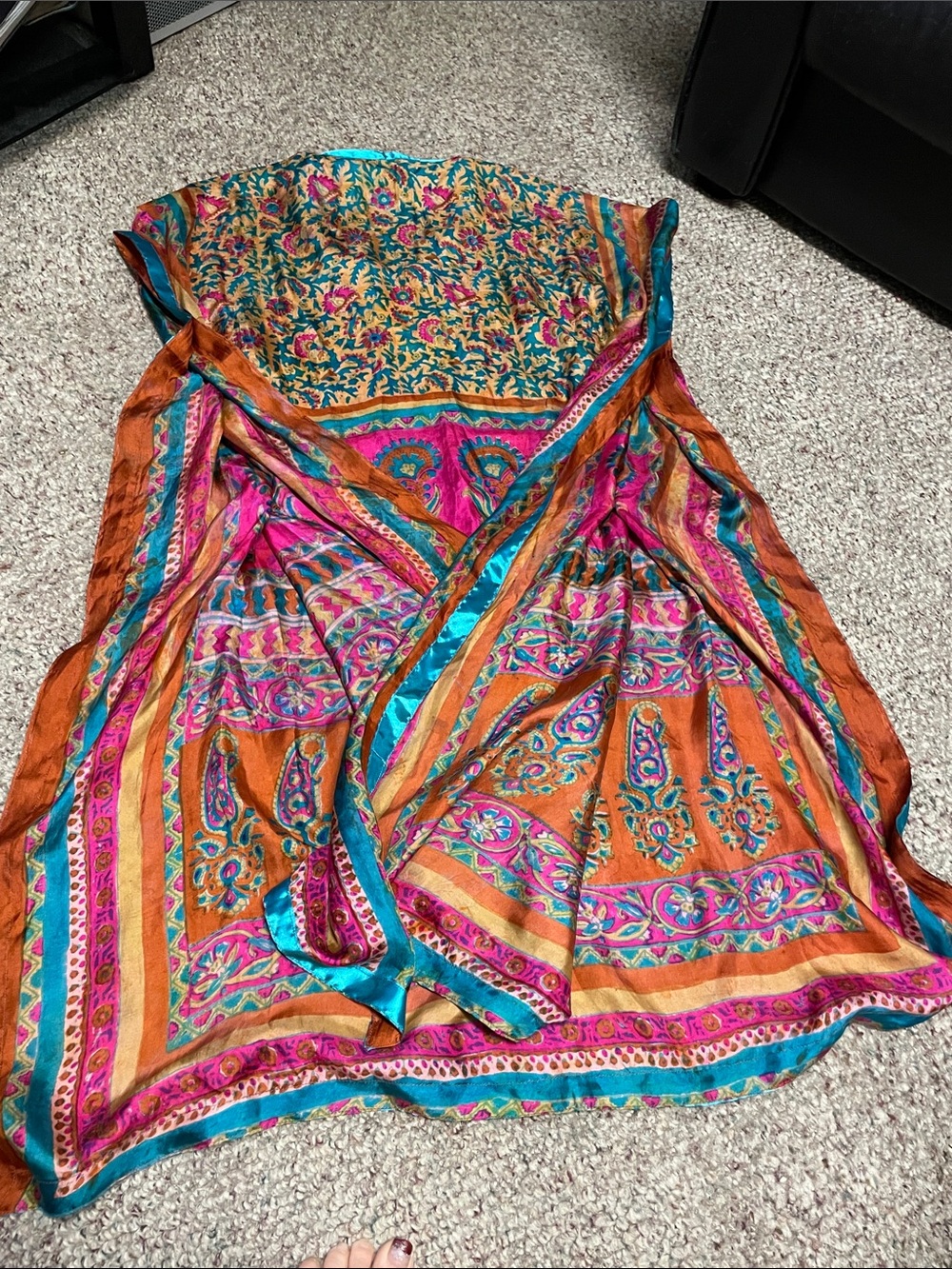 Vintage 100% silk boho printed caftan - Picture 8 of 8